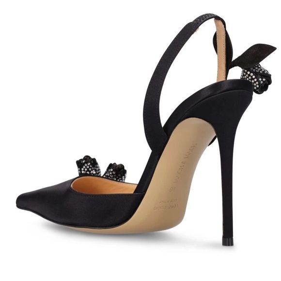 🌺MACH & MACH🌺 Wonder Tulip Satin Slingback Pumps Black Size: 38 - Picture 3 of 14